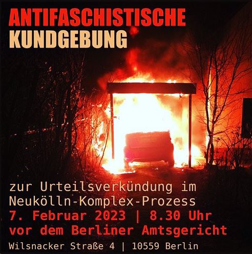 Antifaschistische Kundgebung vor dem Amtsgericht zum Neukölln-Komplex